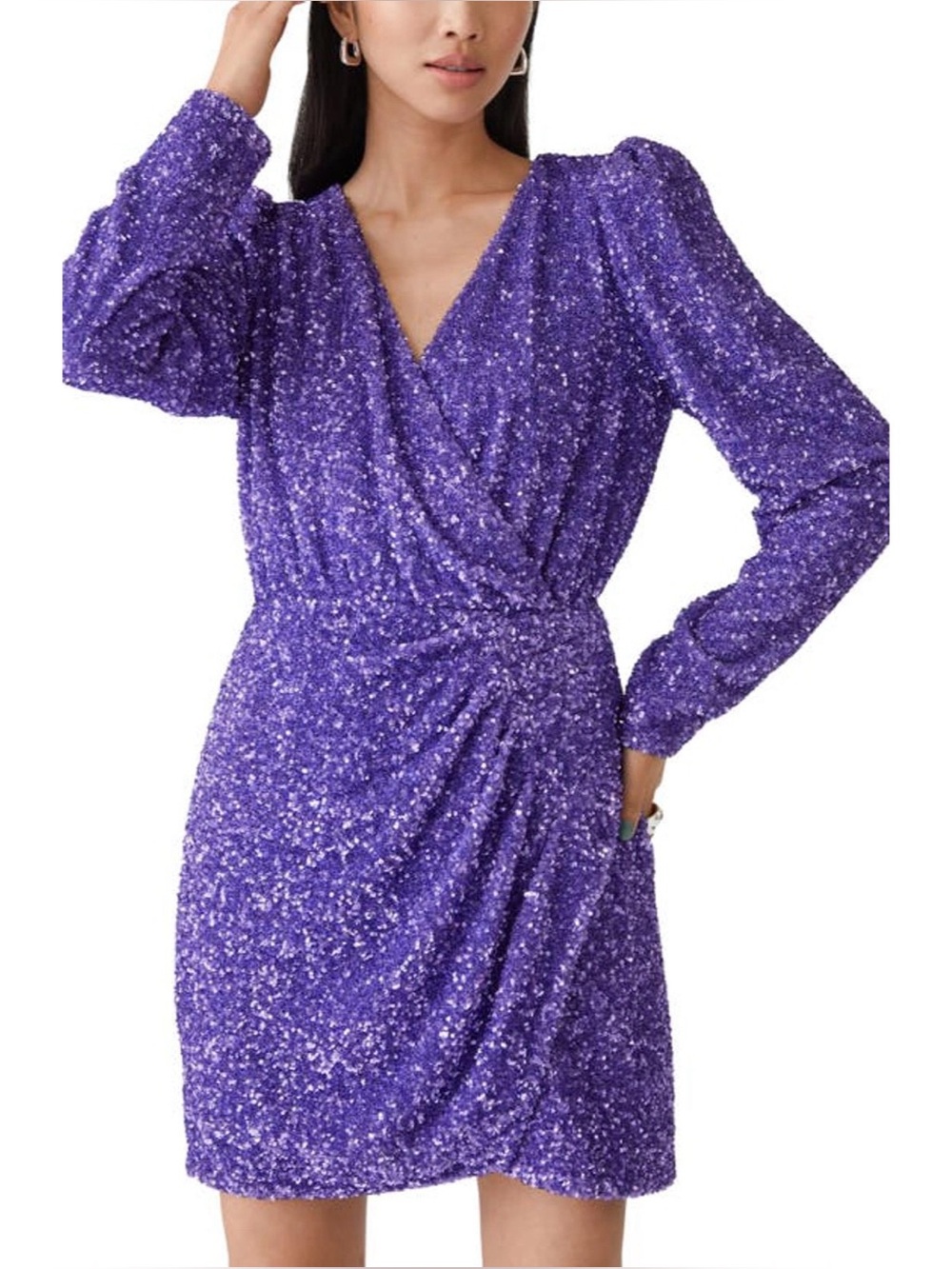 & Other Stories || Sequin Wrap Mini Dress Long Sleeve Party Purple 6 NWT